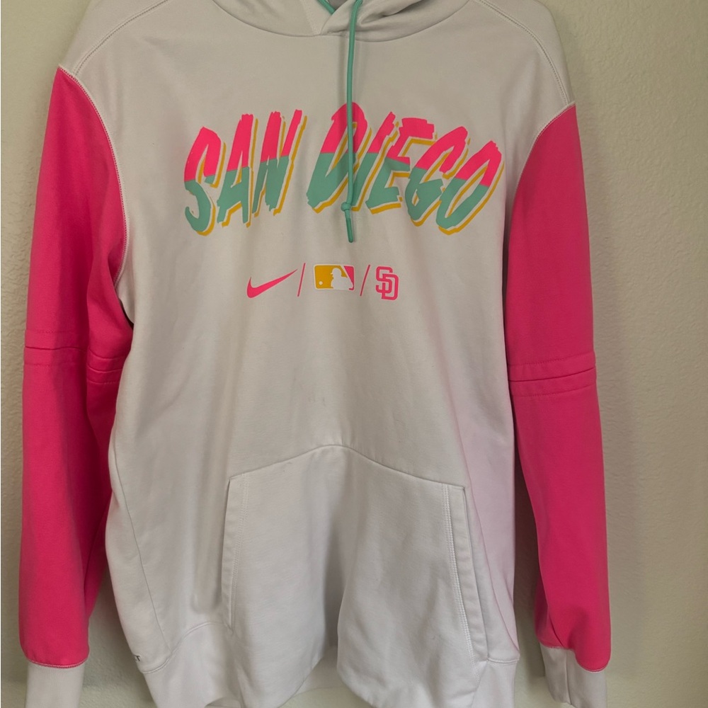 Nike White and Teal Hoodie